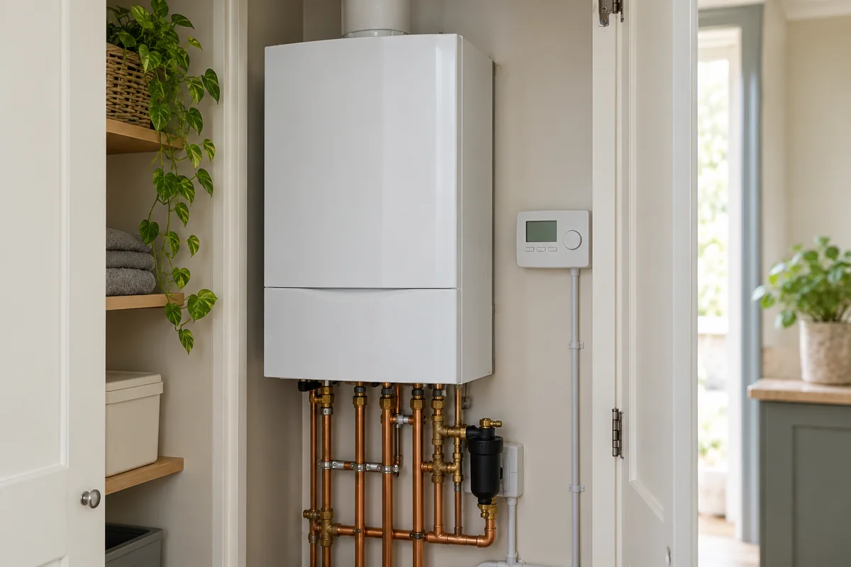 Illustration of a domestic boiler with its casing closed