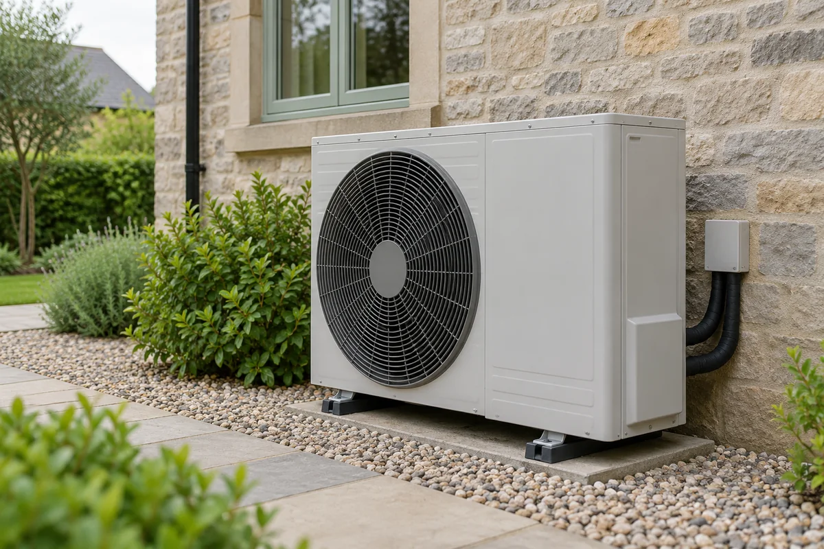 Illustration of an existing air-source heat pump outside a home